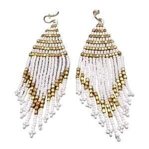 Artisan Beaded Sway Dangle Movement White Gold Seed Beads